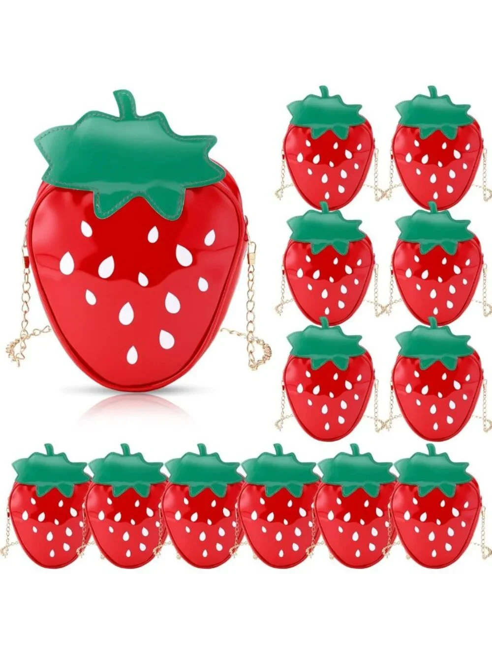 12 Pcs Strawberry Crossbody Bag Set - Cute PU Phone Wallets for Girls' Parties